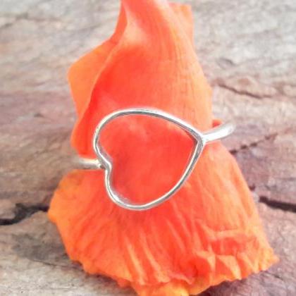 Minimalist Heart Ring, Hollow Heart..