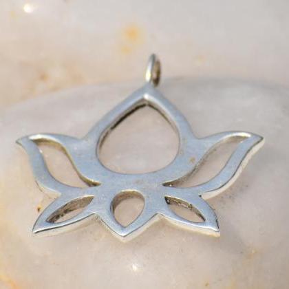 Delicate Lotus Flower Pendant, Sterling Silver..