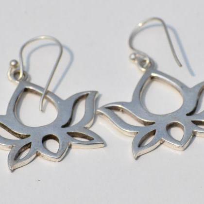 Lotus Flower Earrings, Sterling Silver Earring,..