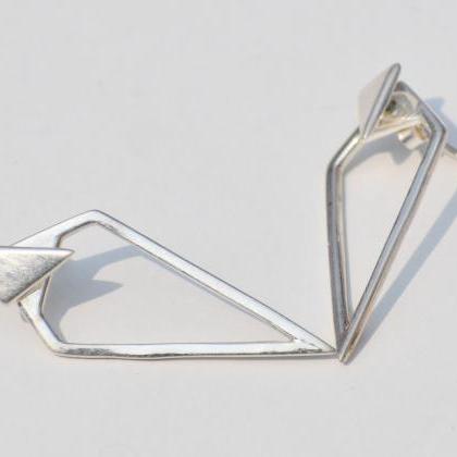 Long Triangle Earrings, 925 Sterling Silver..
