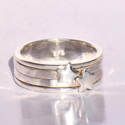 Star On Spinner Band Ring, Sterling Silver Ring,..