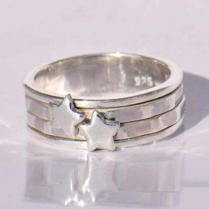 Star On Spinner Band Ring, Sterling Silver Ring,..