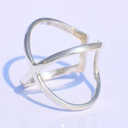 Criss Cross Ring, X Ring, Sterling Silver Ring,..