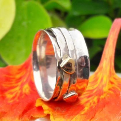 Heart On Spinner Band Ring, 925 Sterling Silver..