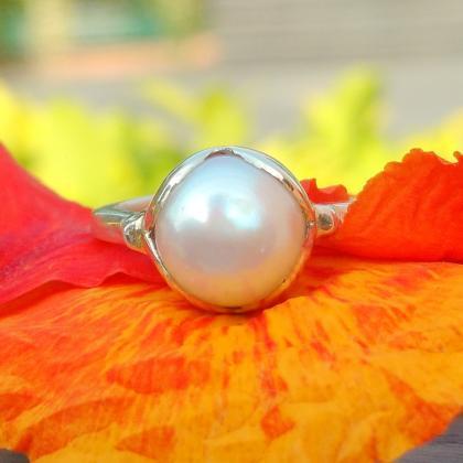 Handmade Pearl Ring, Gemstone Ring, Sterling..