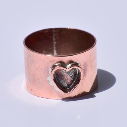 Copper Band Ring, Wide Band, Heart Band Ring,..