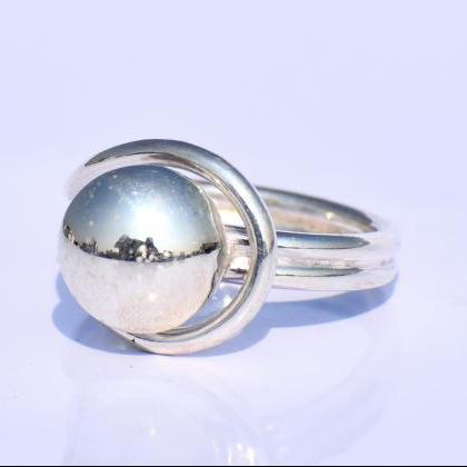 Silver Ball Ring, Adjustable Ring, 925 Sterling..