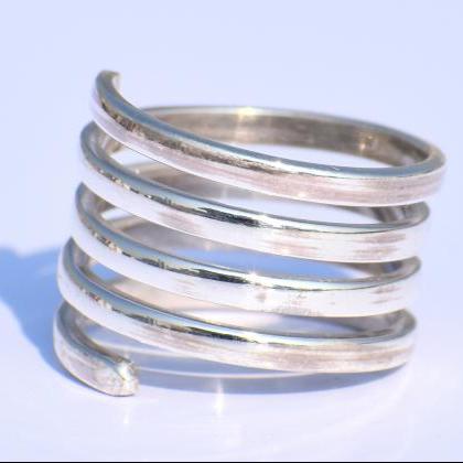 Silver Spiral Band Ring, Open Handm..