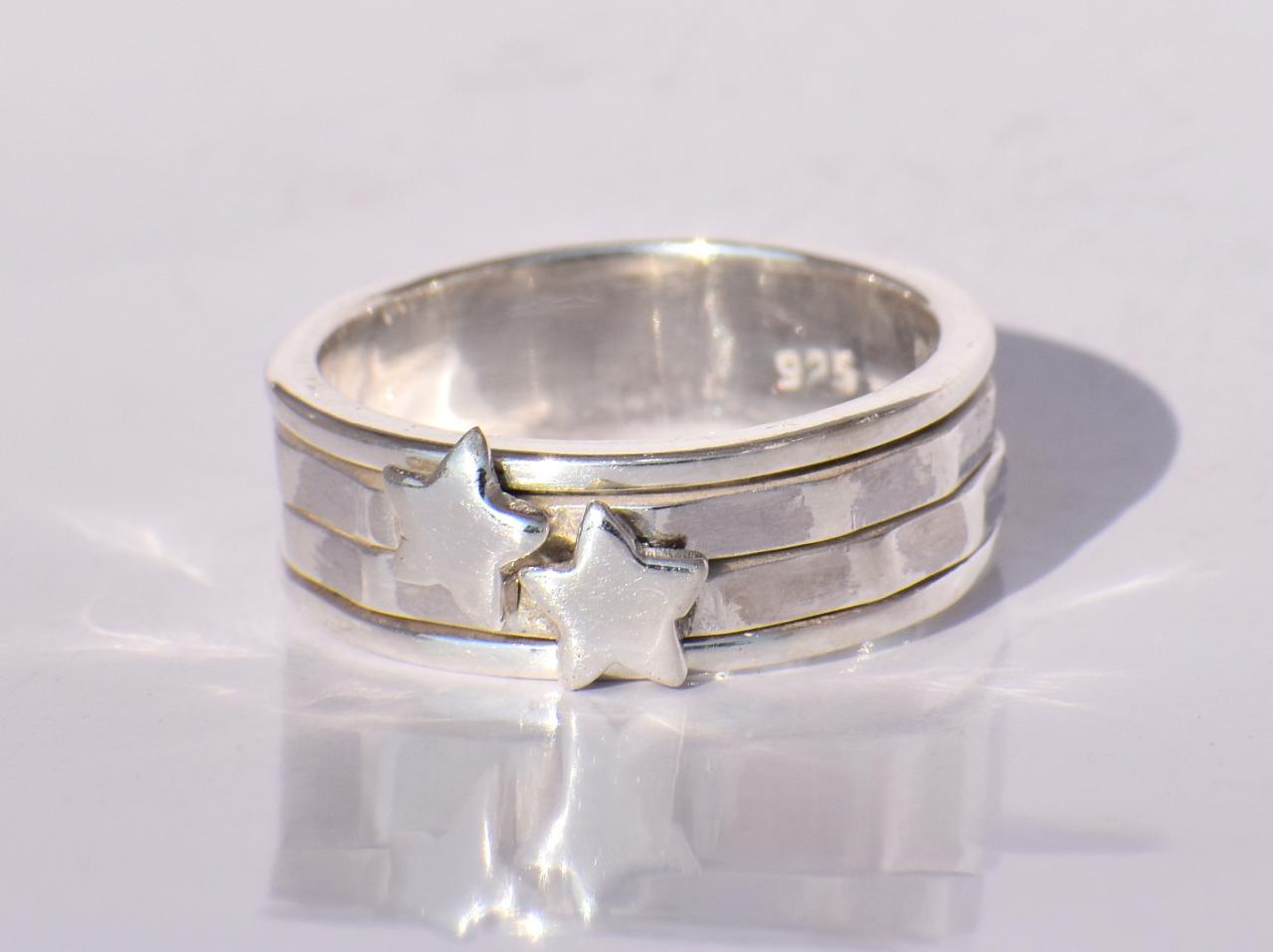 Star On Spinner Band Ring, Sterling Silver Ring, Handmade Ring, Women Silver Ring, Fidget Ring, Anxiety Ring, Bohemian Ring, Gift For Women