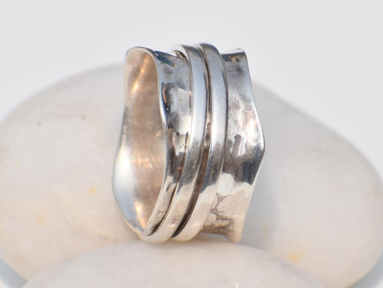 Spinner Ring, Sterling Silver Ring, Handmade Jewelry, Boho Chunky Ring, Wide Band Fidget Ring, Meditation Ring, Silver Ring For Men Women