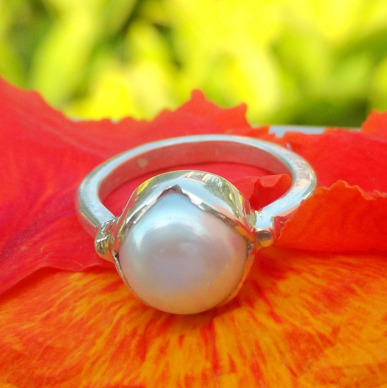 Handmade Pearl Ring, Gemstone Ring, Sterling Silver Ring, Simple Ring, Vintage Jewelry, Antique Pearl Ring, Unisex Ring, Knuckle Ring, Zodiac