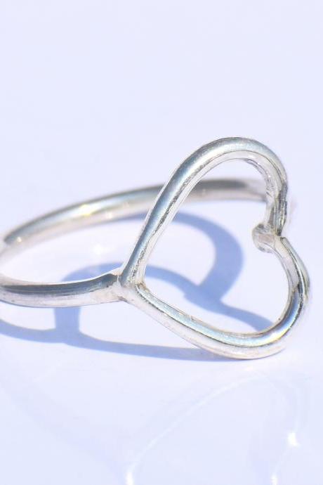 Minimalist Heart Ring, Hollow Heart, 925 Sterling Silver Ring, Midi Ring, Statement Jewelry, Wedding Jewelry, Gift For Women, Lovers Jewelry