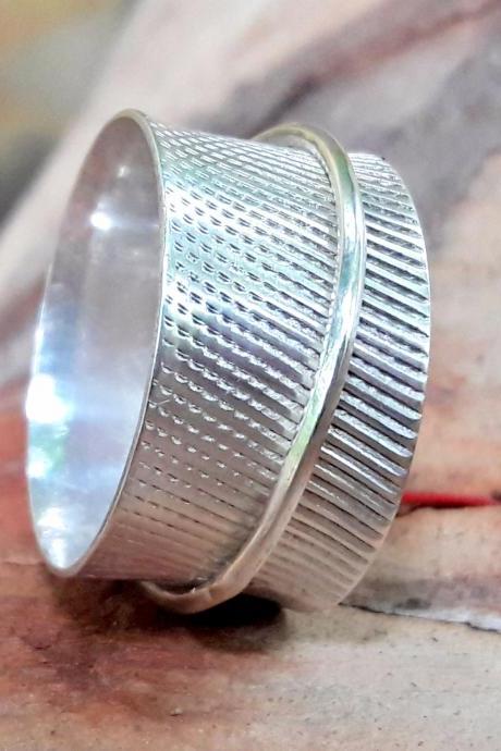 Wide Band Jewelry, Single Spinner Rings, 925 Sterling Silver Ring, Statement Jewelry, Wedding Jewelry, Handcrafted Ring, Yoga Jewelry, Unisex jewelry, Gift For Her
