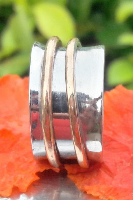 Spinner Ring, Dual Spinner Band, 925 Sterling Silver Ring, Handmade Band, Meditation Band, Wedding Gift, Engagement Gift, Gift For Her