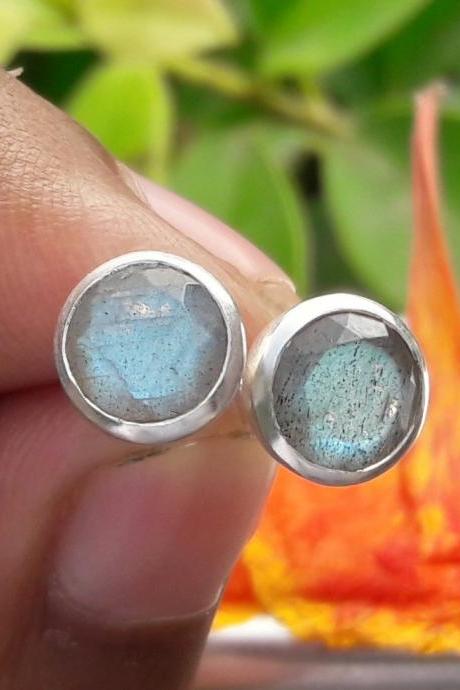 Faceted Labradorite, Earrings Studs, Sterling Silver Studs, Natural Labradorite, Zodiac Gemstone, Bohemian Jewelry, Vintage Jewelry, Gift
