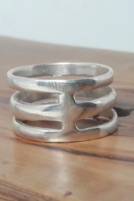 Silver Band Ring, 925 Sterling Silver Ring, Triple Ring, Wide Ring, Jewelry For Women, Bohemian Ring, Custom Size, Propose Gift For Men