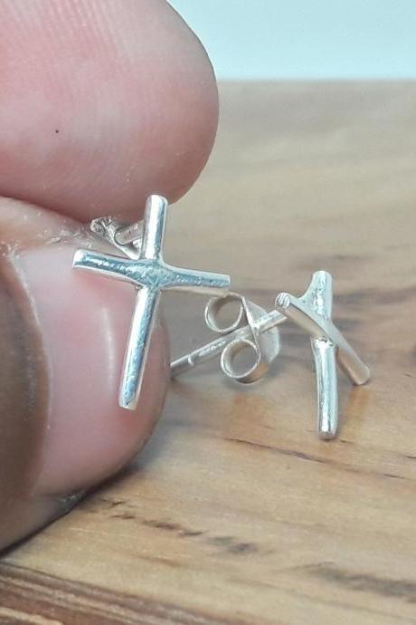 Christian Symbol Earrings, 925 Sterling Silver Earrings Studs, Dainty Studs, Boho Jewelry, Prayer Studs, Gift For Her, Silver Unique Studs