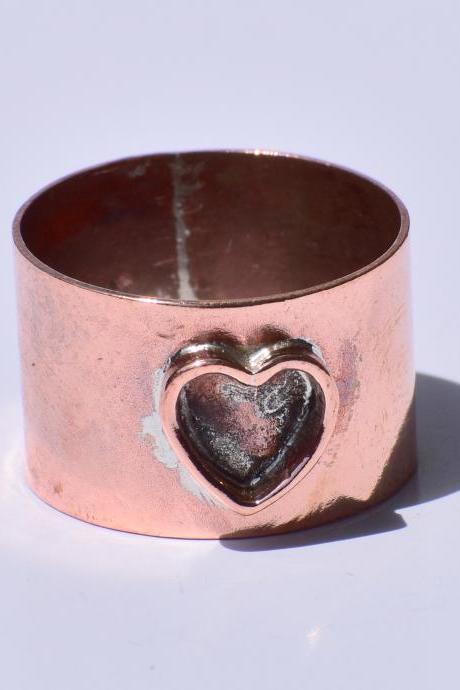 Copper Band Ring, Wide Band, Heart Band Ring, Handmade Band, Statement Ring, Gypsy Ring, Boho Ring Vintage Ring, Ring For Everyone, Gift Her
