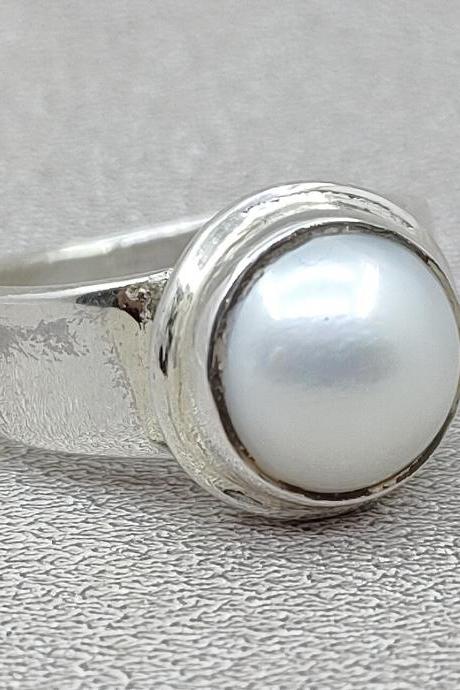 Baroque Pearl Ring, 925 Sterling Silver Ring, Chunky Pearl Ring, White Pearl Ring, Gemstone Ring, Mabe Pearl Ring, Personalized Design Ring