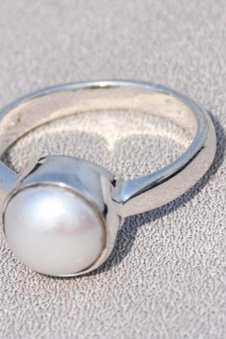 Pearl Ring, Fresh Water Pearl, Sterling Silver Ring, Dainty Ring, Simple Ring, Bohemian Ring, Birthstone Ring, Gemstone Ring, Ring For Her