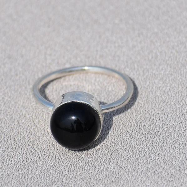 Black Onyx Ring, 925 Silver Ring, Handmade Ring, Stone Ring, Round Stone Ring, Statement Ring, Anniversary Gift, Gift For Her, Boho Jewelry